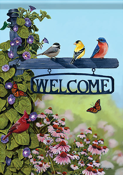 Blue 'Welcome' Bird Sign Outdoor Flag