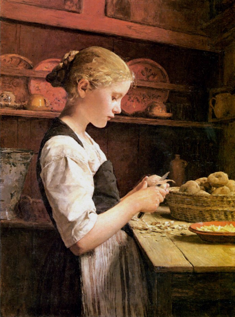 Girl Peeling Potatoes Poster