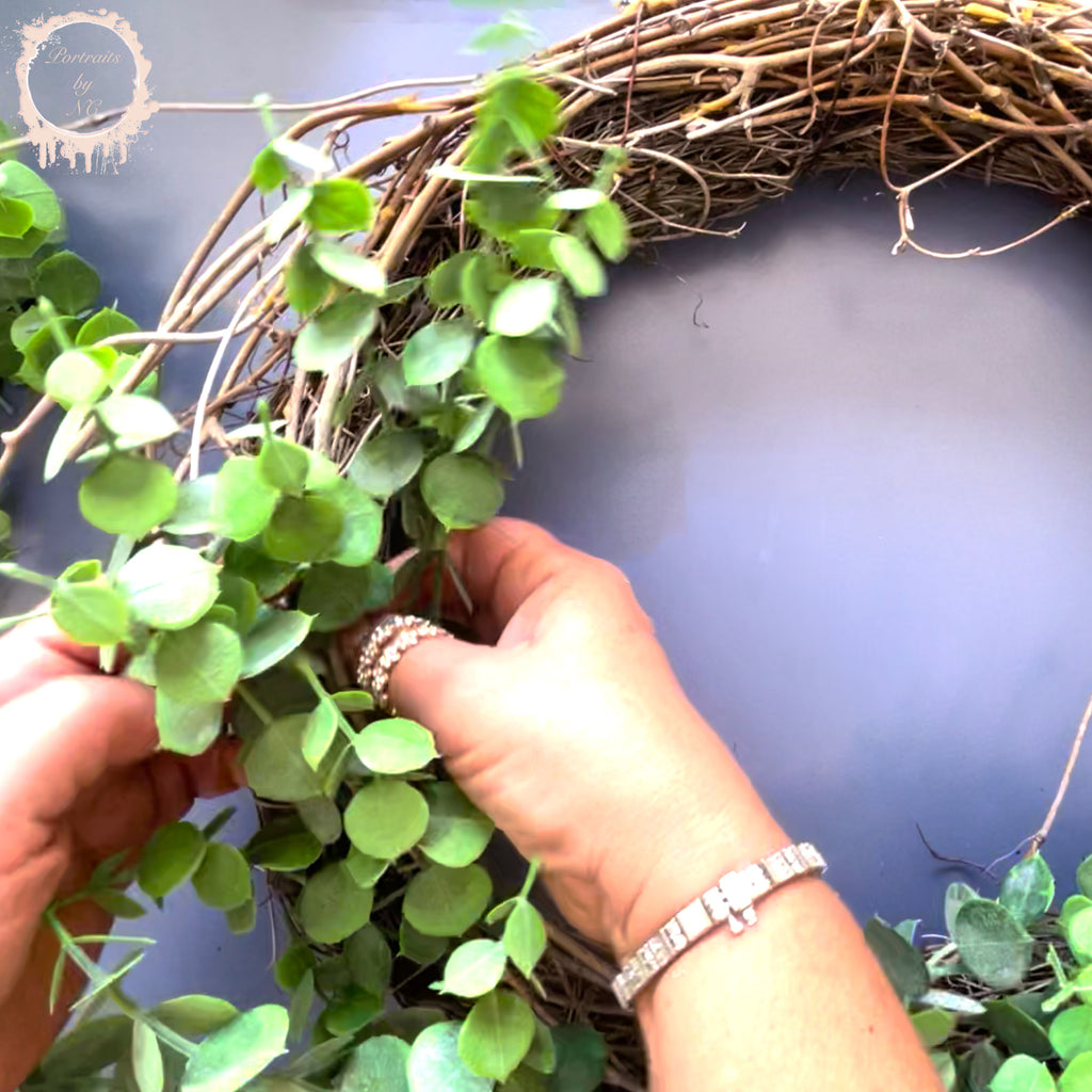 Eucalyptus leaves leaves around wreath