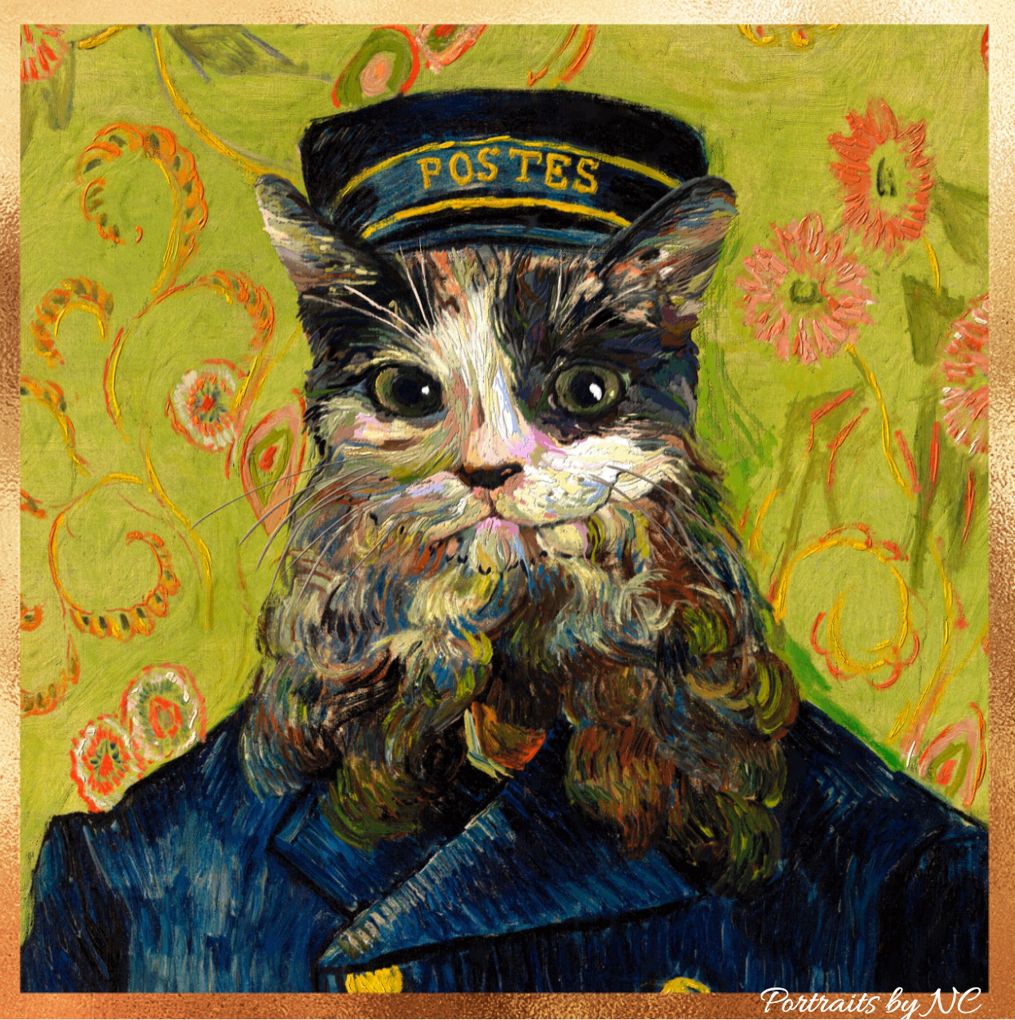 Cat Portrait Van Gogh Style