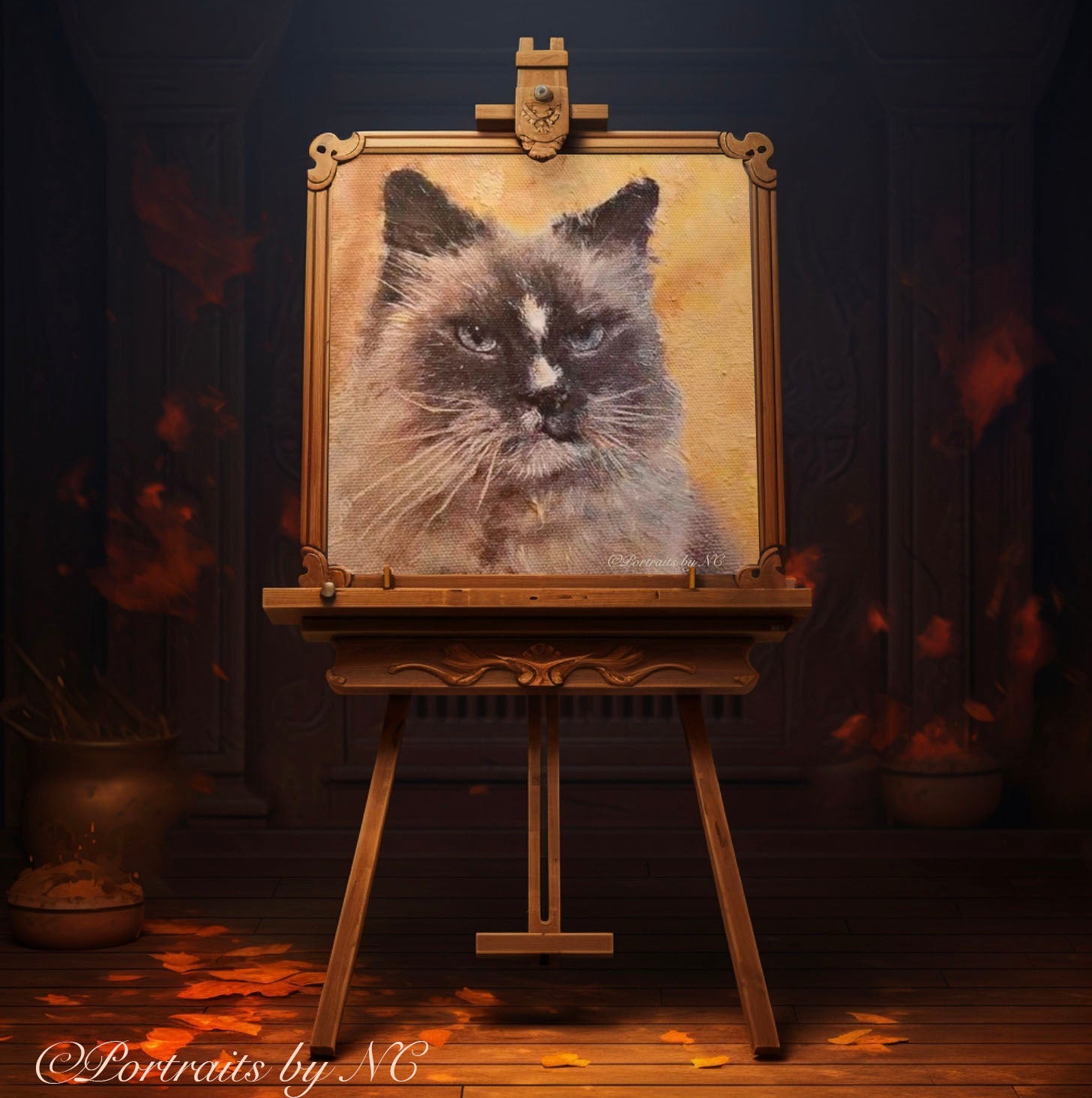 Cat Painting on Easel