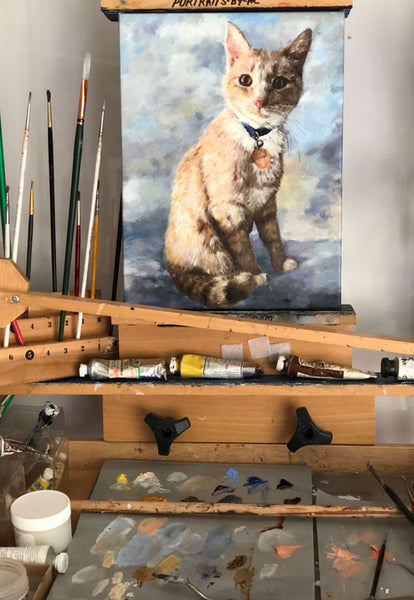 Peinture chat sur chevalet
