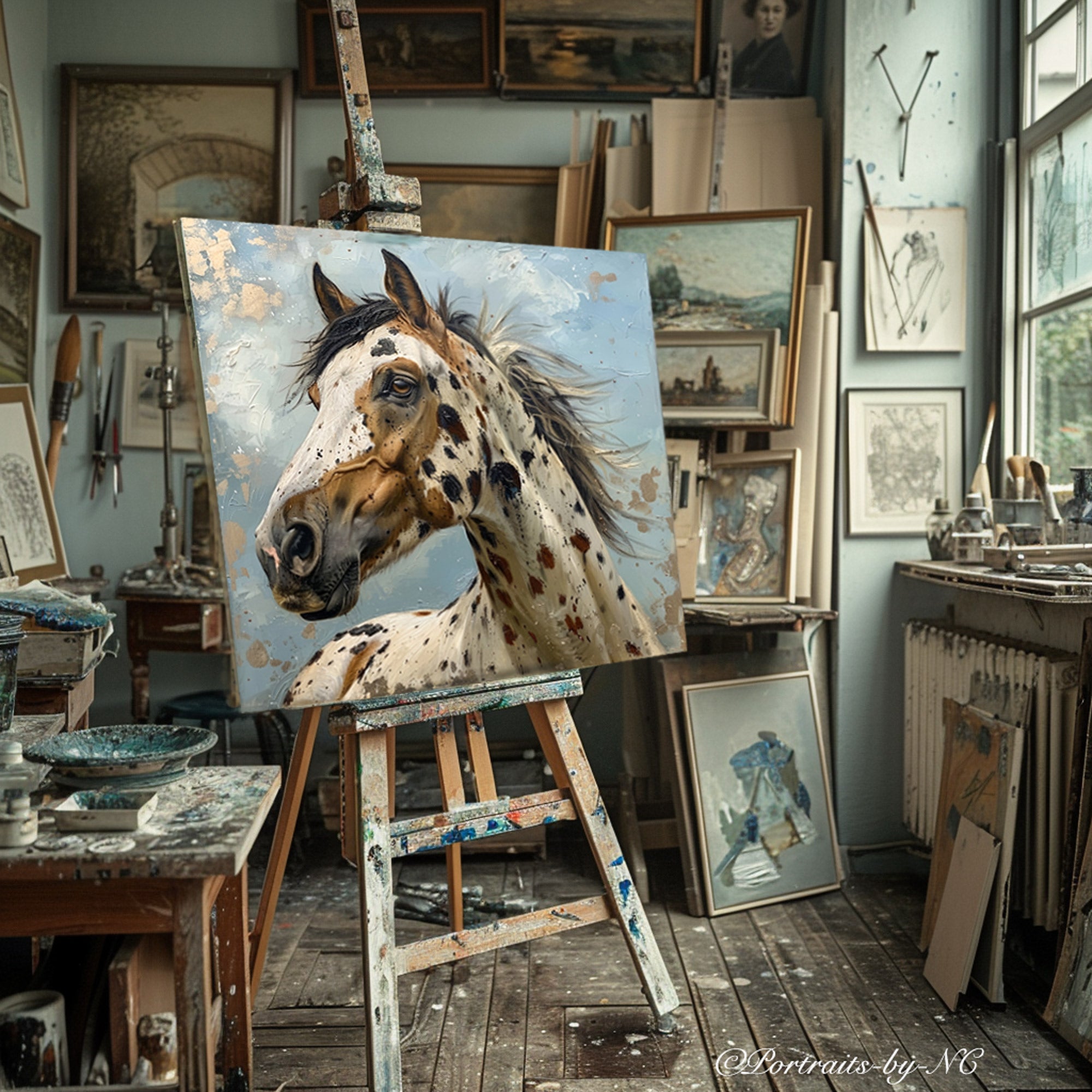 Appaloosa horse painting on easel