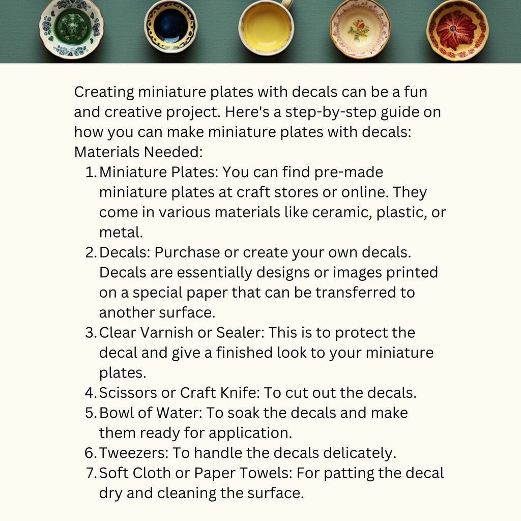 material list to make miniature plates with decals