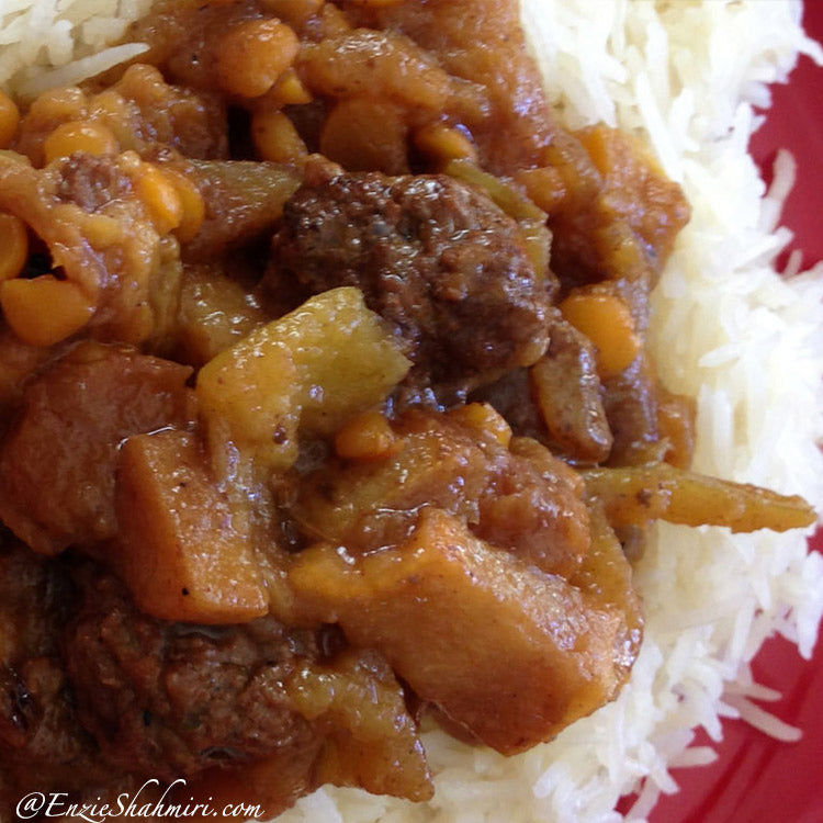 quince stew over white rice