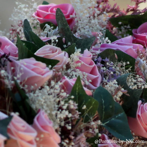 pink roses with baby breath