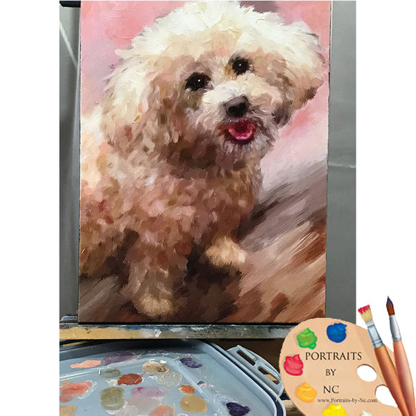 schnoodle painting on easel