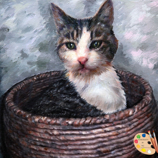 chat-dans-panier-peinture-a-l-huile