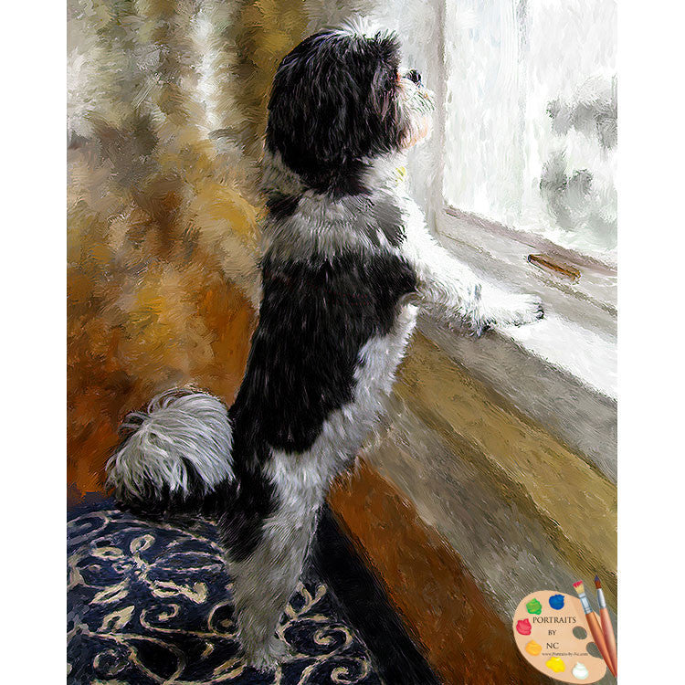 peinture à l'huile de shih tzu