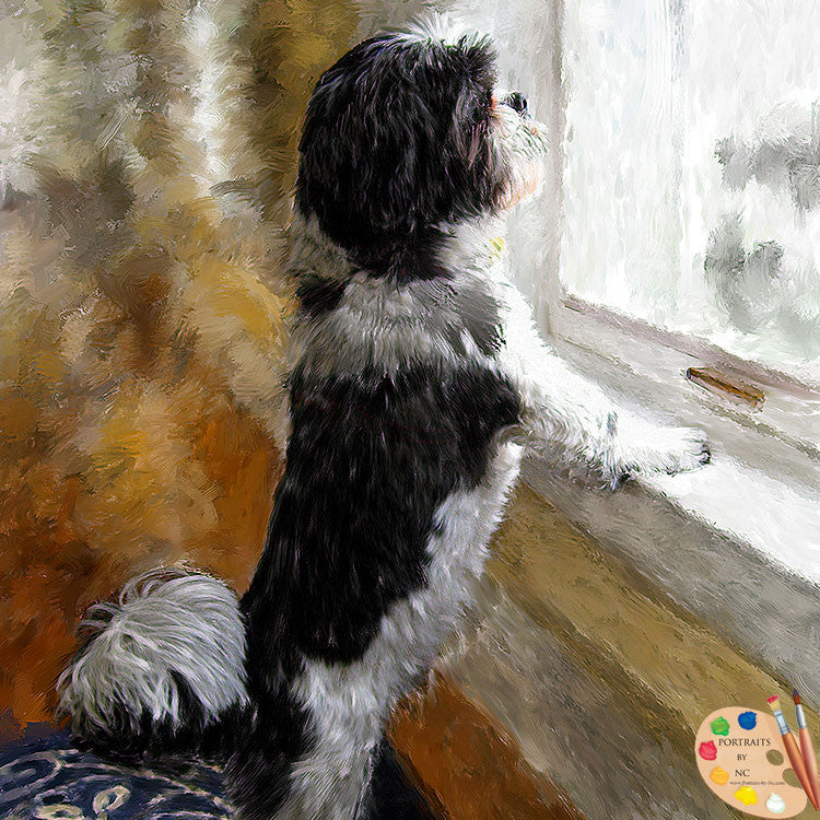 Shih Tzu by window painting