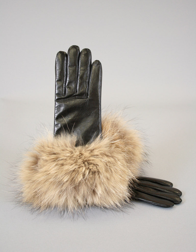 Fur Trim Leather Glove-B - Snowflake