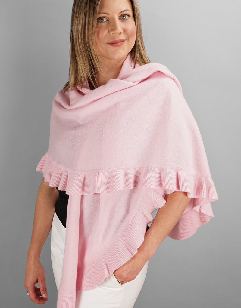 Beautiful Cashmere Ruffle Shawl- Pink - Snowflake