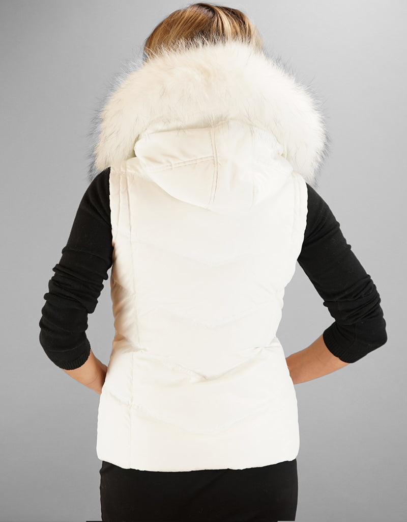 white vest with fur hood