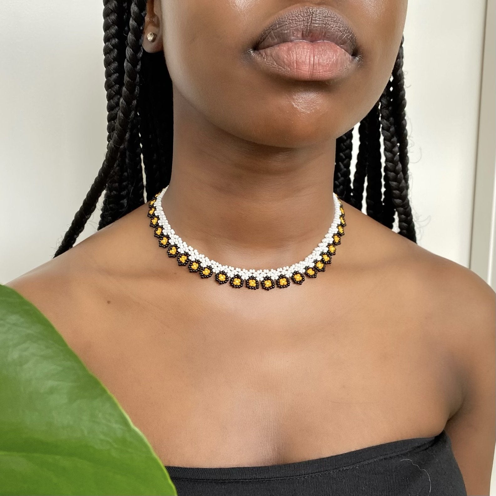 Buy The Black Flower Choker with Black Bead Drop | JaeBee Jewelry