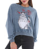 Anthracite Stone Washed Cotton Dream Totoro PrintWomen Cropped Sweatshirt