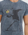 AnthraciteStone Washed The Flower Bomb Thrower by Banksy Printed Cotton T-shirt