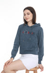 Anthracite Stone Washed London Print Cotton Women Hoodie