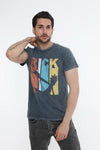 Anthracite Stone Washed Effect Rick Rainbow GuitarPrinted Men's T-shirts