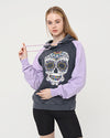 Purple - Anthracite Combi Skull Stone Washed Color Skull Printed Cotton Hoodie