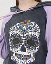 Purple - Anthracite Combi Skull Stone Washed Color Skull Printed Cotton Hoodie