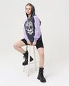 Purple - Anthracite Combi Skull Stone Washed Color Skull Printed Cotton Hoodie