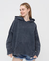 Black Stone Washed Poncho Cut Cotton Women Hoodie