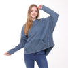 Blue Stone Washed Poncho Cut Cotton Women Hoodie