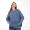 Blue Stone Washed Poncho Cut Cotton Women Hoodie