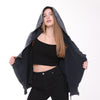 Stone Washed Poncho Cut Cotton Women Zip Hoodie