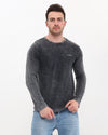 Plain Stone Washed Cotton Men's Long Sleeve T-shirt