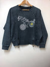 Musical BicycleAcid Wash Crop Tops AnthraciteCotton Sweatshirt