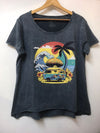 Anthracite Stone Washed Color Camper Print Women's Top