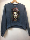 Anthracite Stone Washed Cotton Freida Khlo PrintWomen Cropped Sweatshirt