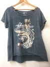 Anthracite Stone Washed Coloured Catana Shark Print Women's Top