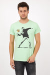 Neon Green The Flower Bomb Thrower by Banksy Printed Cotton T-Shirt