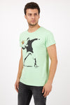 Neon Green The Flower Bomb Thrower by Banksy Printed Cotton T-Shirt