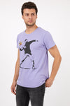 Lilac The Flower Bomb Thrower by Banksy Printed Cotton T-Shirt