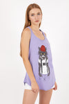 Lilac Red Hat Cat Animal Cotton Women Vest Tank Top S-Ponder