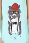 Blue Red Hat Cat Animal Cotton Women Vest