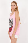 Pink Google Cat Animal Printed Cotton Women Vest