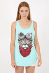 Blue Google Cat Animal Cotton Women Vest Tank Top S-ponder