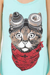 Blue Google Cat Animal Printed Cotton Women Vest