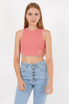 S-ponder Pastel Pink Stone Washed Solid Rib-Knit Cotton Racer Crop Tank Top Vest Woman Sponder