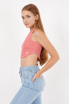 Pastel Pink Stone Washed Solid Rib-Knit Cotton Racer Crop Tank Top