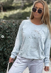 Stone Washed RippedShinny Stone and Chain Skull Cotton Women Sweatshirt