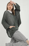 Fish Net Two PocketsCotton Knitted Pull over Women Jumper