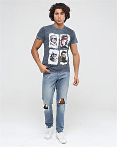 Anthracite Stone Washed  Four Masters  Printed  Men's   T-shirt