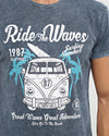 RIDE THE 1987 SUMMER SURFING WAVES PRINT WASHED REGULAR T-SHIRT