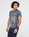 Anthracite Stone Washed Bicycle & TypographyPrinted Cotton T-shirt
