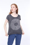 Stone WashedRecord Vinyl Jy Dvsn Printed Cotton Women Scoop Neck T-shirt